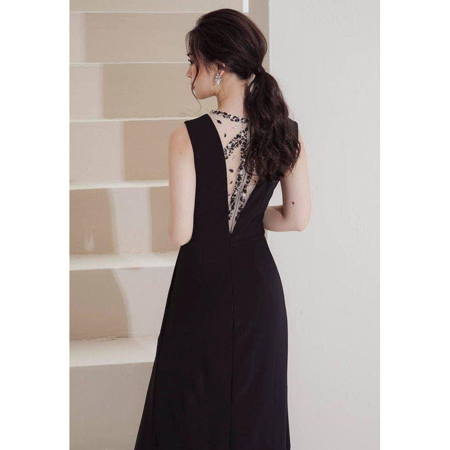 Đầm dạ hội phối lưới đính cườm giả jumpsuit cá tính