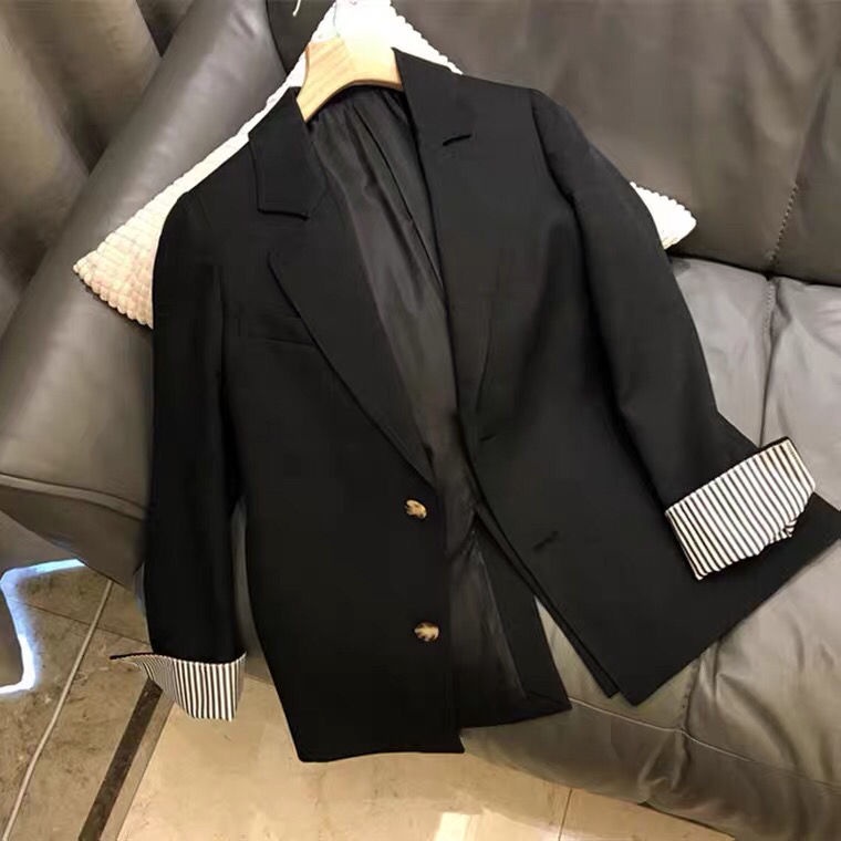 Áo Khoác Vest Màu Đen Dáng Rộng Phong Cách Hàn Quốc Thời Trang Thu Đông Cho Nữ