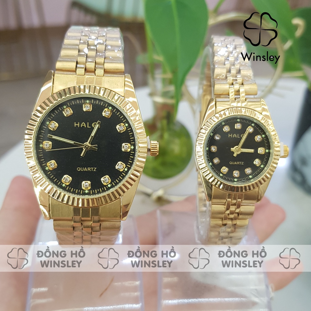 Đồng hồ đôi Halei nam nữ dây kim loại chính hãng đẹp rẻ chống nước dây thép nhỏ