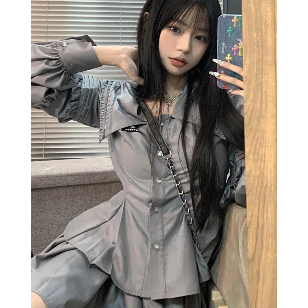 Bộ Áo Sơ Mi + Chân Váy Xếp Ly Cao Cấp Thời Trang Mùa Xuân Dành Cho Nữ 2022