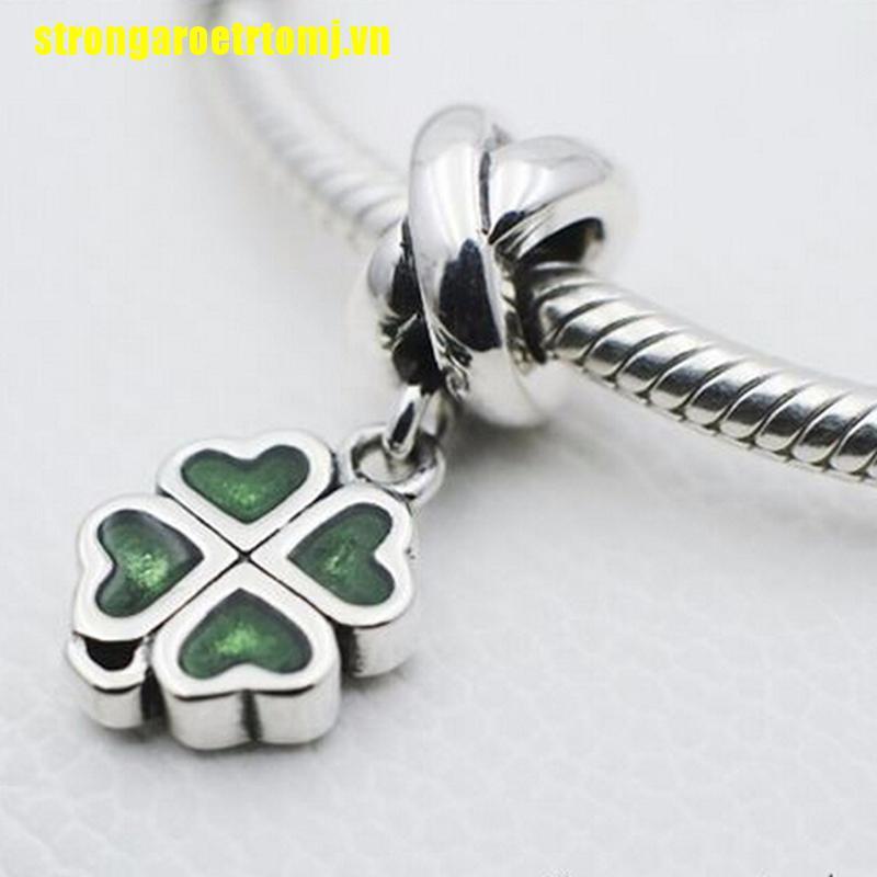 CHARMS 1 Mặt Dây Chuyền Hình Cỏ Bốn Lá May Mắn Phong Cách Châu Âu