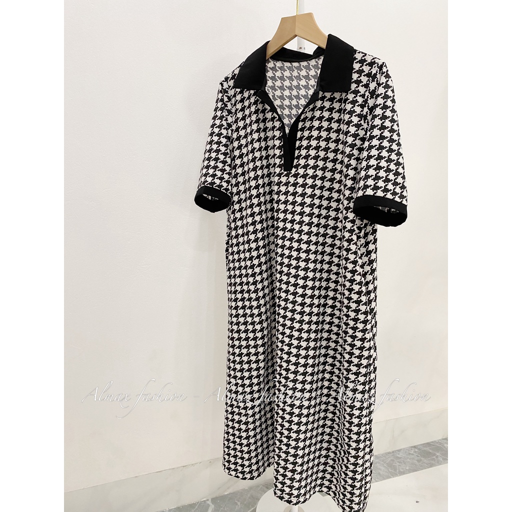 Váy suông cổ đức hoạ tiết ziczac, váy đũi lụa siêu mềm siêu mát - Almaz Fashion