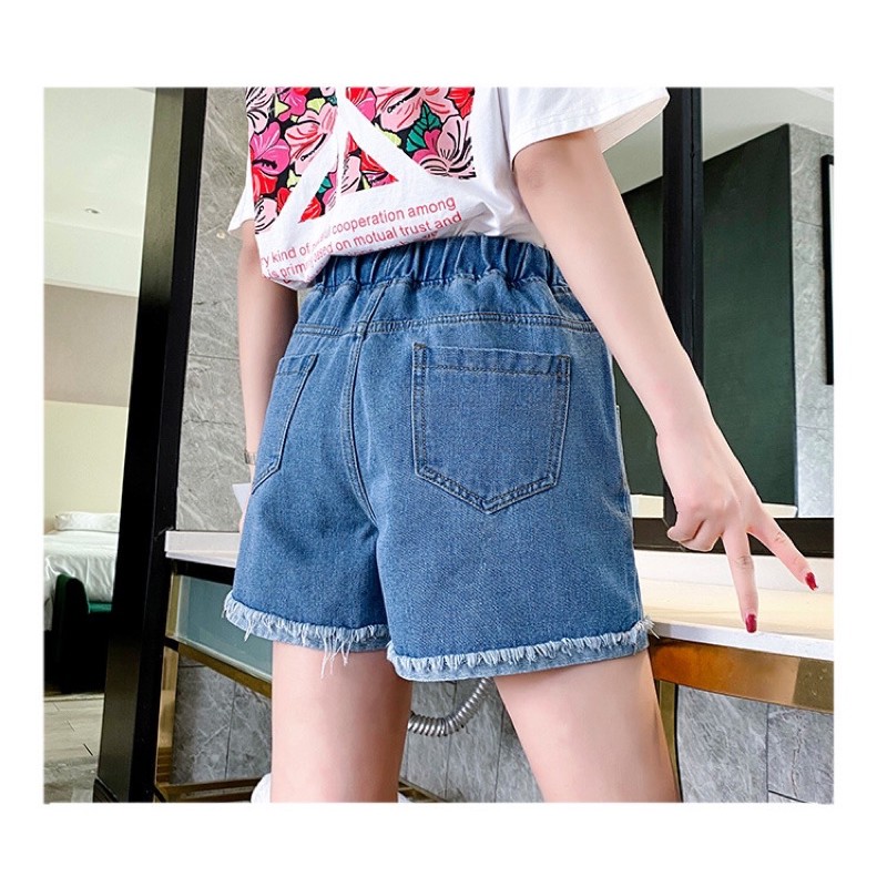 quần short big size jean lưng thun dây rút thêu mèo size 75-95kg