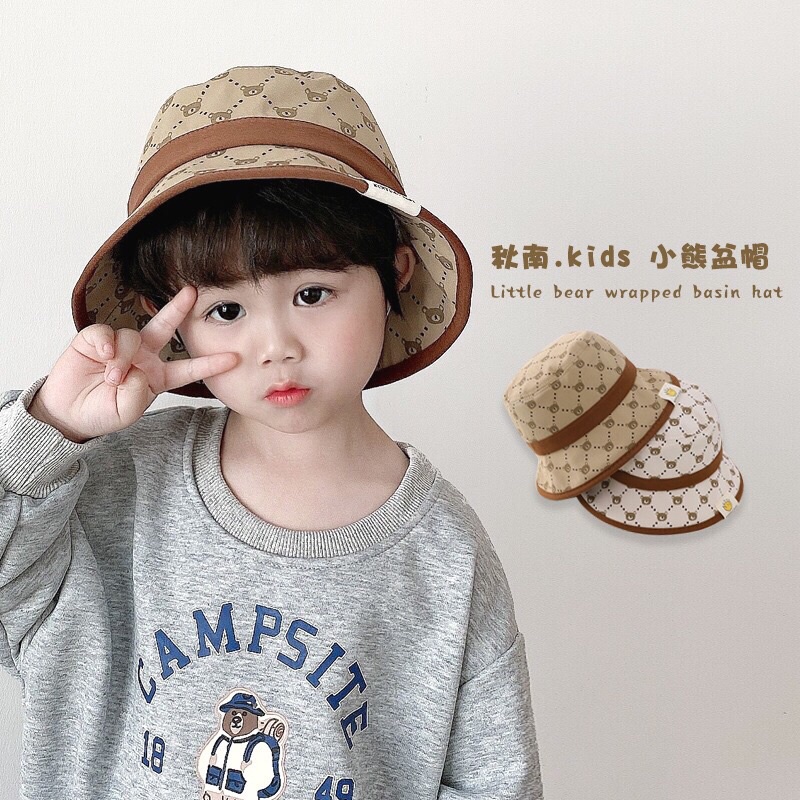 Mũ nón bucket vành rộng gấu cute cho bé từ 3 - 8 tuổi