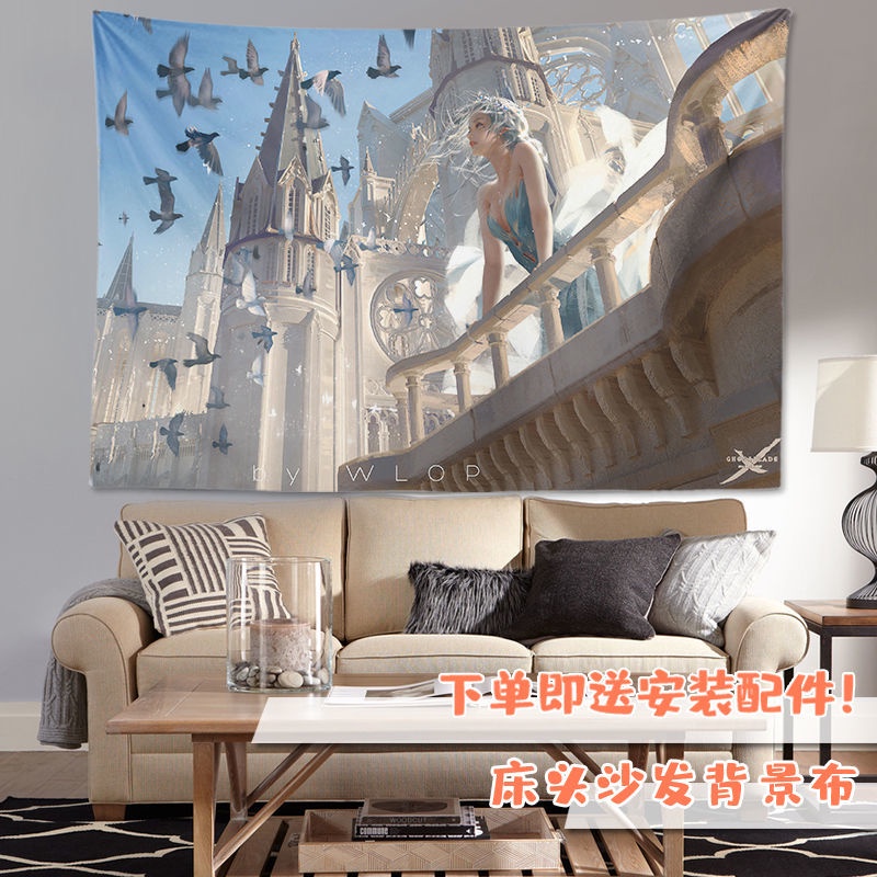 Ins Vải Treo Tường Trang Trí Phông Nền Ký Túc Xá In Hình anime Công Chúa Băng Giá Đơn Giản Trang Trí Cạnh Giường Ký Túc Xá