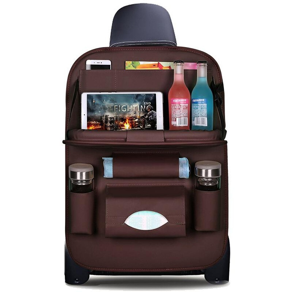 Túi da treo ghế sau ô tô có bàn, túi để đồ đa năng cao cấp, đựng đồ trên ô tô kiêm giá đỡ chất liệu da pu bền