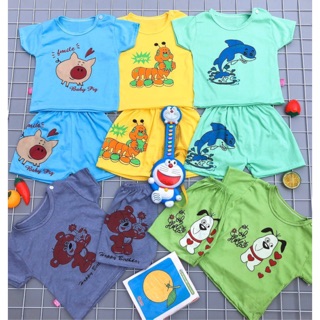 Se 5 bộ cotton cộc tay in hình thú cho bé