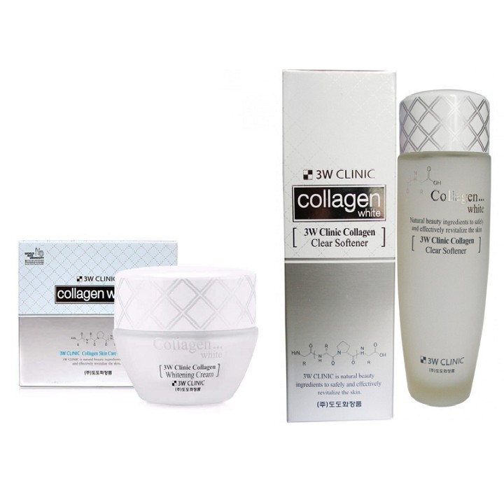 Bộ dưỡng trắng da dưỡng ẩm chống lão hóa chiết xuất từ Collagen 3W Clinic Hàn Quốc [Nước hoa hồng+ Kem Dưỡng]