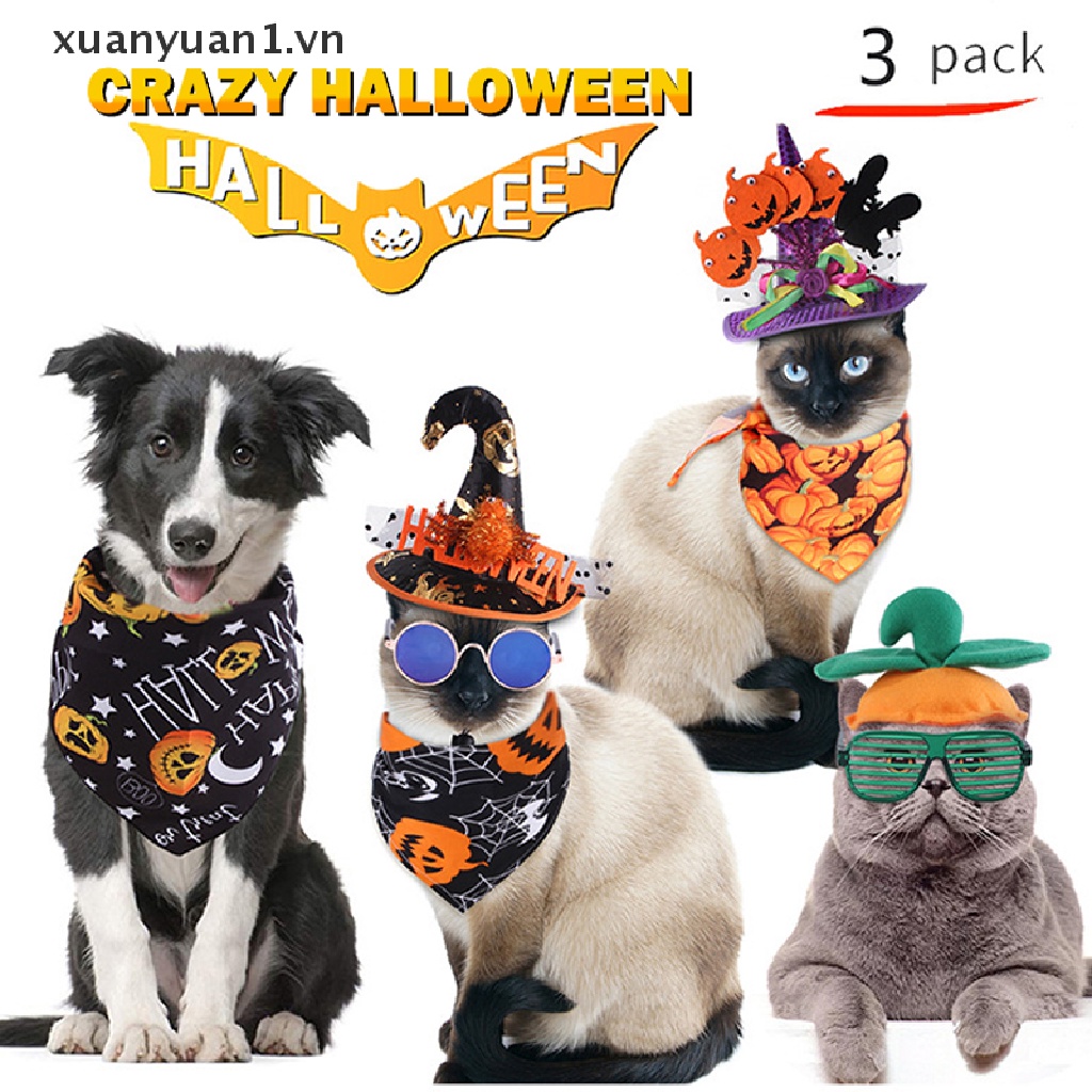 1 Set Phụ Kiện Nón Và Cài Tóc Hóa Trang Halloween Cho Thú Cưng