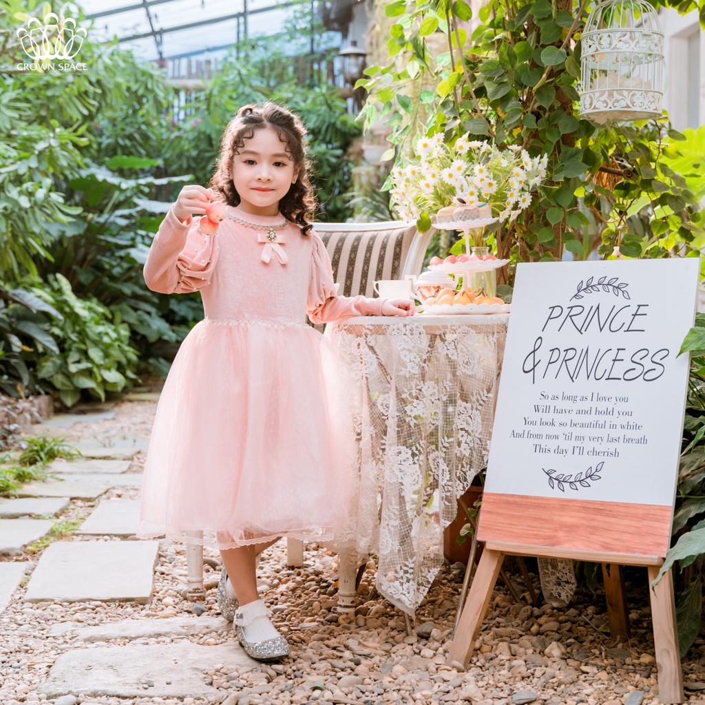 [PHIÊN BẢN CAO CẤP PREMIUM]  Váy Nhung Công Chúa Cho Bé Gái Crown Space Cao Cấp CKGL6811810 Size 12 - 28Kg