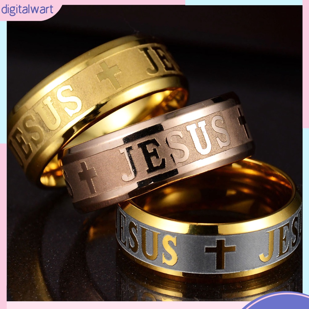 Nhẫn inox khắc chữ Jesus và chữ thập thời trang cho nam nữ