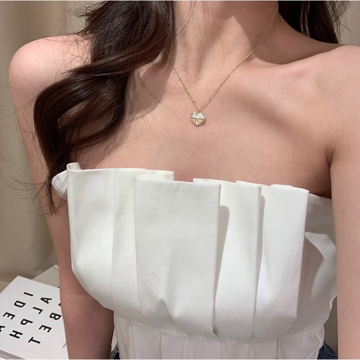 Dây Chuyền Mặt Hình Nơ Đính Đá Opal Phong Cách Pháp Thời Trang
