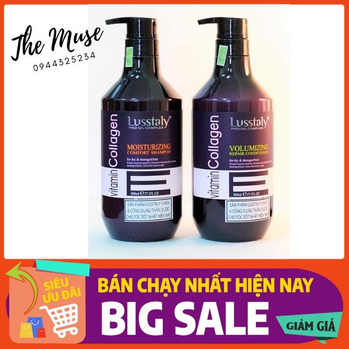 LUSSTALY- Cặp Dầu Gội Dầu Xả Dưỡng Ẩm Phục Hồi Kích Thích Mọc Tóc Lusstaly Vitamin E 500ML