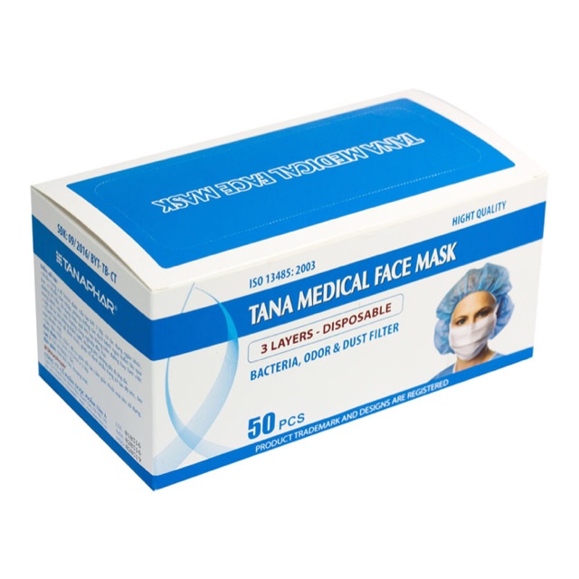 Combo 2 Hộp 50 Cái Khẩu Trang Y Tế 3 Lớp Màu xanh