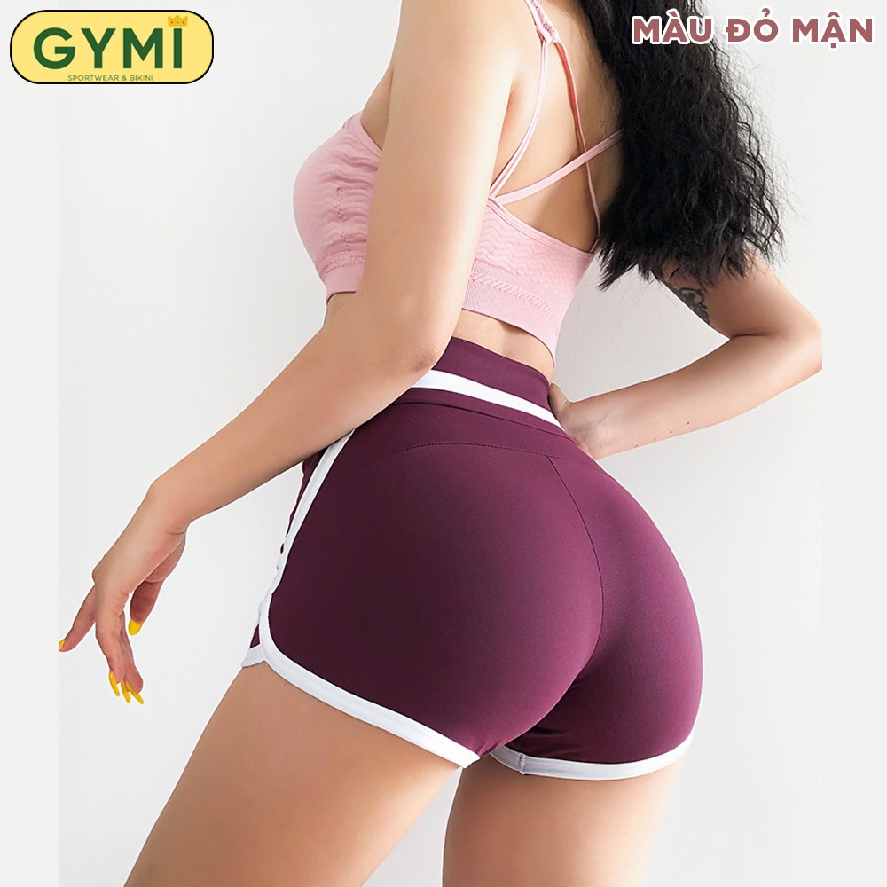 Quần tập gym yoga nữ GYMI QS13 dáng đùi short chất thun mịn cạp cao nâng mông có viền trắng thể thao