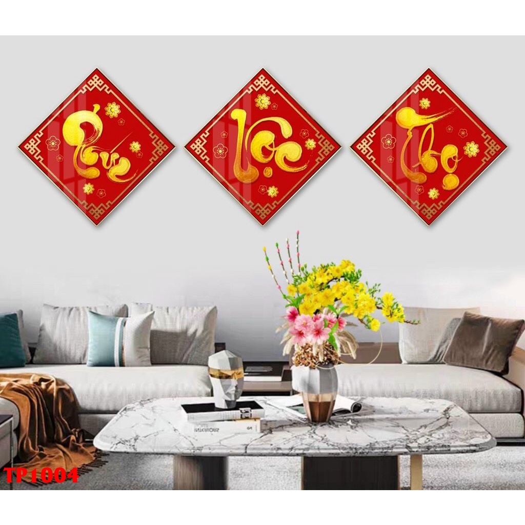 Tranh treo tường - Tranh Laminate tráng gương Phúc Lộc Thọ 03 - Bộ 3 tấm