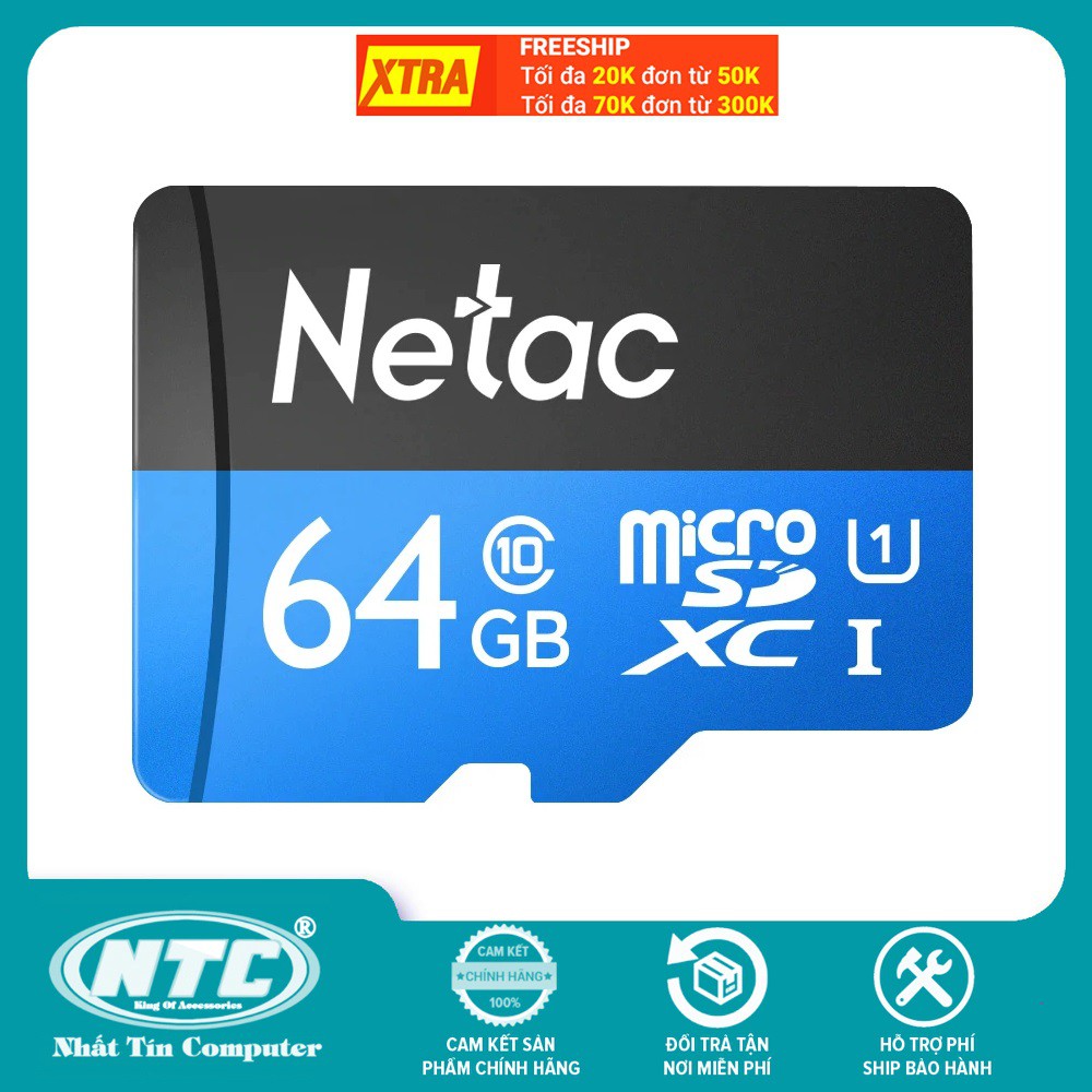 Thẻ nhớ MicroSDXC Netac C10 UHS-I U1 64GB 80MB/s (Đen) - Hàng chính hãng