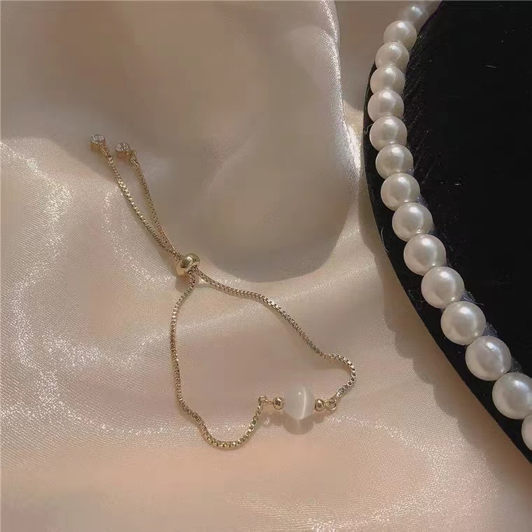 Vòng Đeo Tay Đính Đá Opal Cao Cấp Thiết Kế Dây Rút Phong Cách Retro Thời Trang Cho Nữ