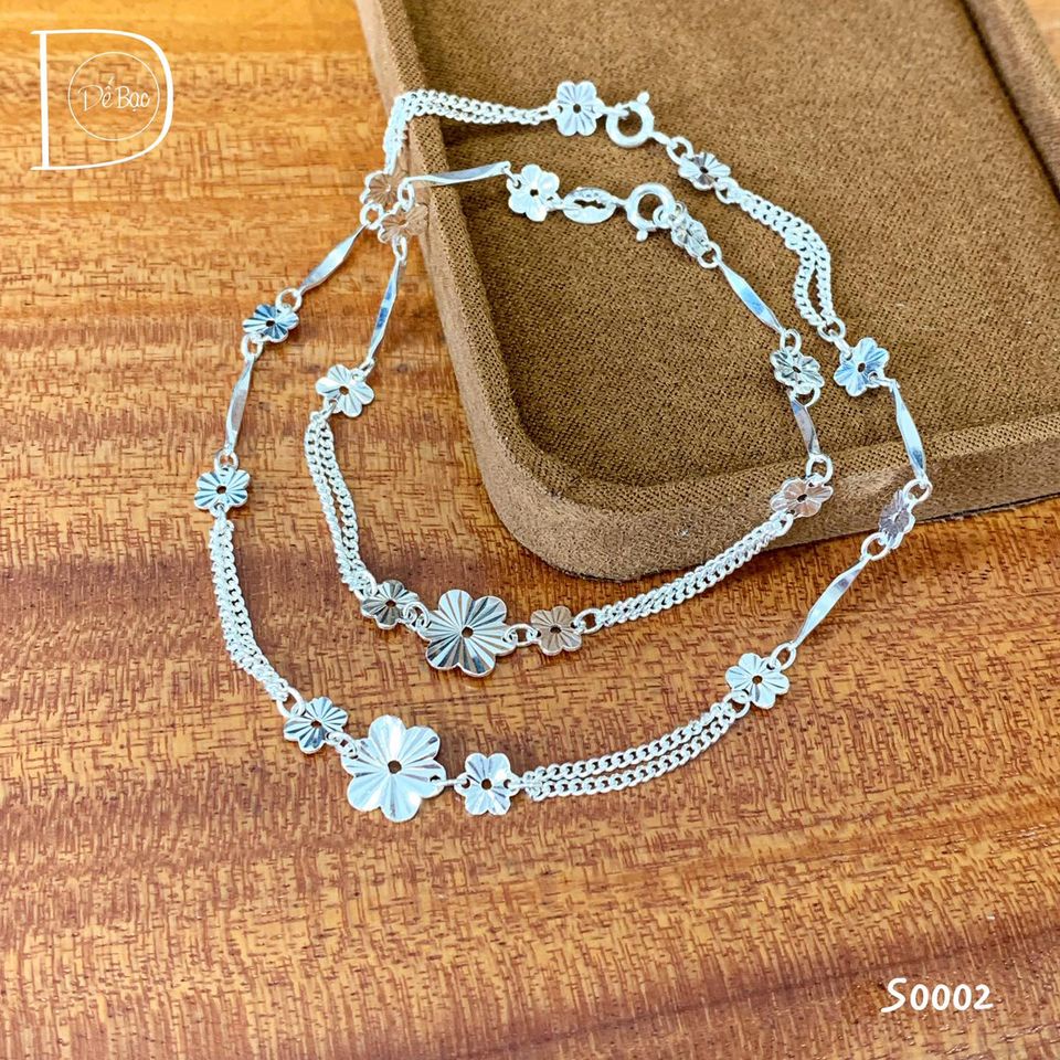 Lắc chân bạc 999 hoa mai phay lấp lánh long lanh Dế Bạc - LC4202