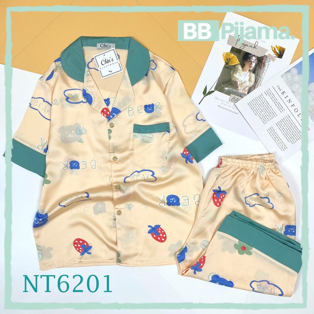 Đồ Bộ Mặc Nhà Pijama Lụa Satin. Đồ Ngủ , Bộ Ngủ Lụa, Họa tiết cực cute!