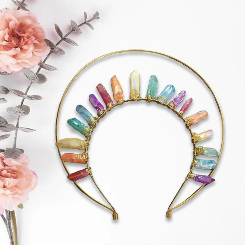 Băng Đô Cài Tóc Hình Vương Miện Đính Pha Lê Nhiều Màu Sắc Phong Cách Cổ Điển DIY