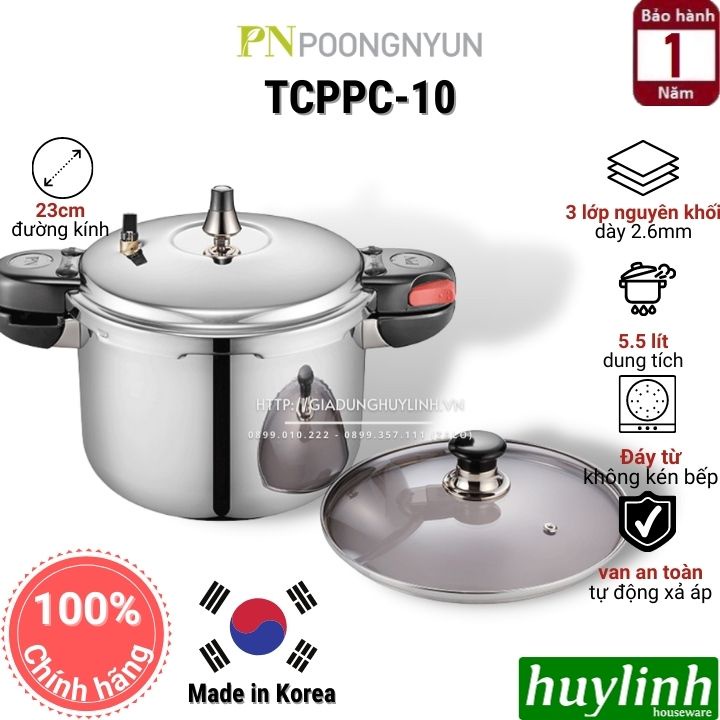 Nồi áp suất Inox đáy từ PoongNyun TCPPC-10 - 5.5 lít - Made in Hàn Quốc