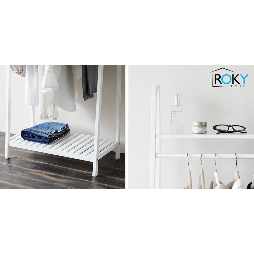 TỦ TREO QUẦN ÁO 2 TẦNG MÀU TRẮNG - LADDER HANGER 2F WHITE - ROKY STORE - GIÁ TREO HÌNH THANG