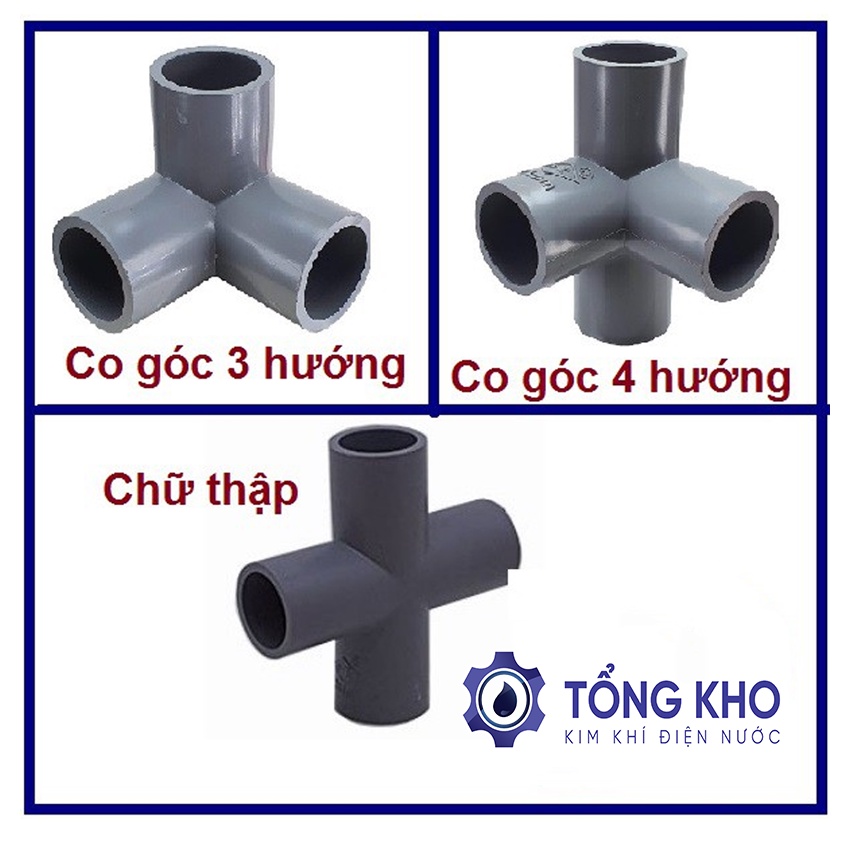 Co góc 3 hướng, 4 hướng, chữ thập lắp ống PVC phi 21, phi 27, phi 34 - Tổng kho kim khí điện nước