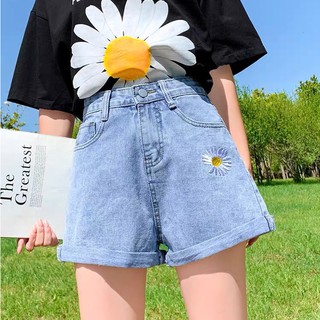 Quần Short Hoa Cúc Cạp Cao Ống Rộng Phong Cách