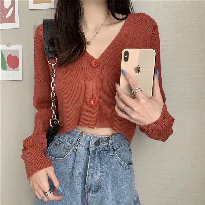 Áo Khoác Cardigan 2 Cúc dáng Croptop Hàng QC