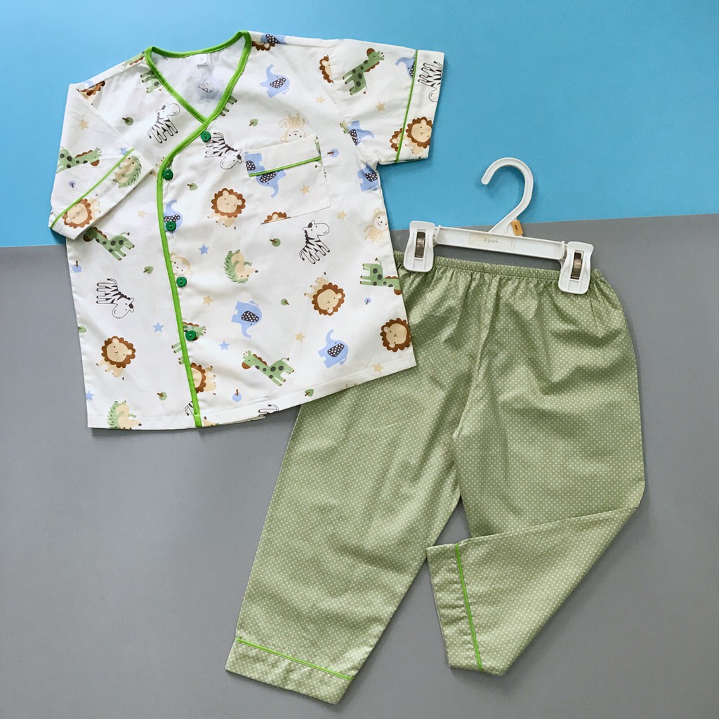 Pijama tay ngắn cho bé trai bé gái vải thô 100% cotton hút mồ hôi - Thú đáng yêu 10-45kg