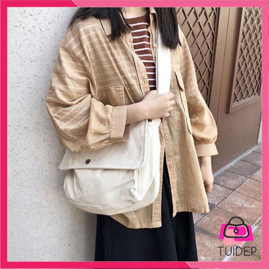 Túi vải tote canvas nữ đeo chéo unisex ulzzang basic trơn Hàn Quốc siêu xinh đi học Tuidepstore