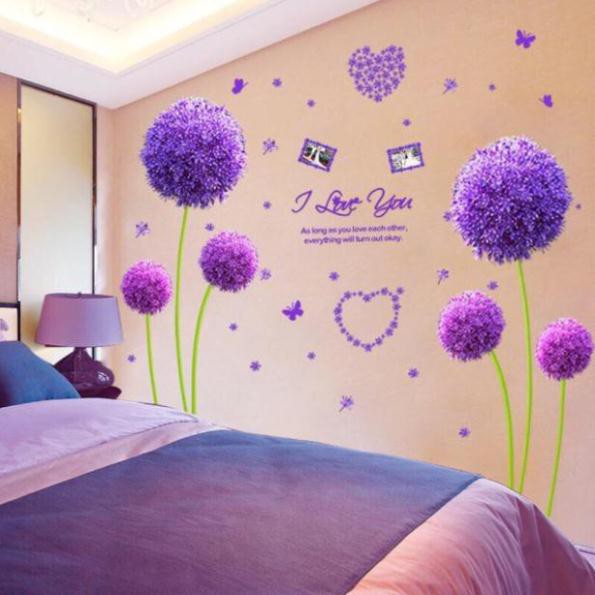 Tranh decal (tranh) dán tường Hoa Cẩm Tú Cầu tím Mới 01
