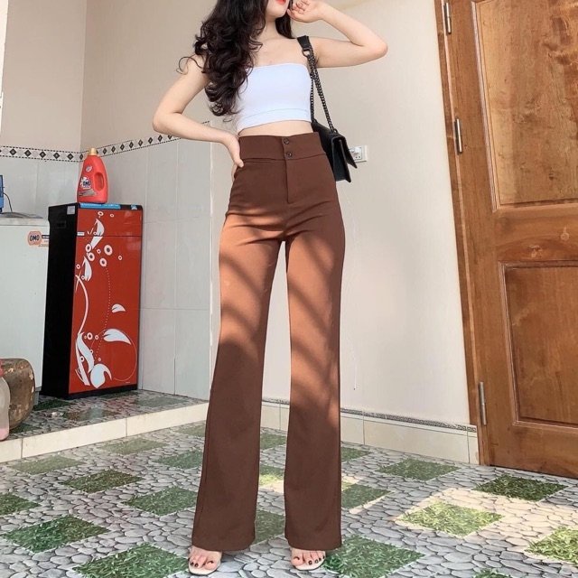 [ Giá Sập Sàn ] Quần baggy công sở cạp cao hai khuy loại đẹp loe nhẹ 2 màu đen nâu M01