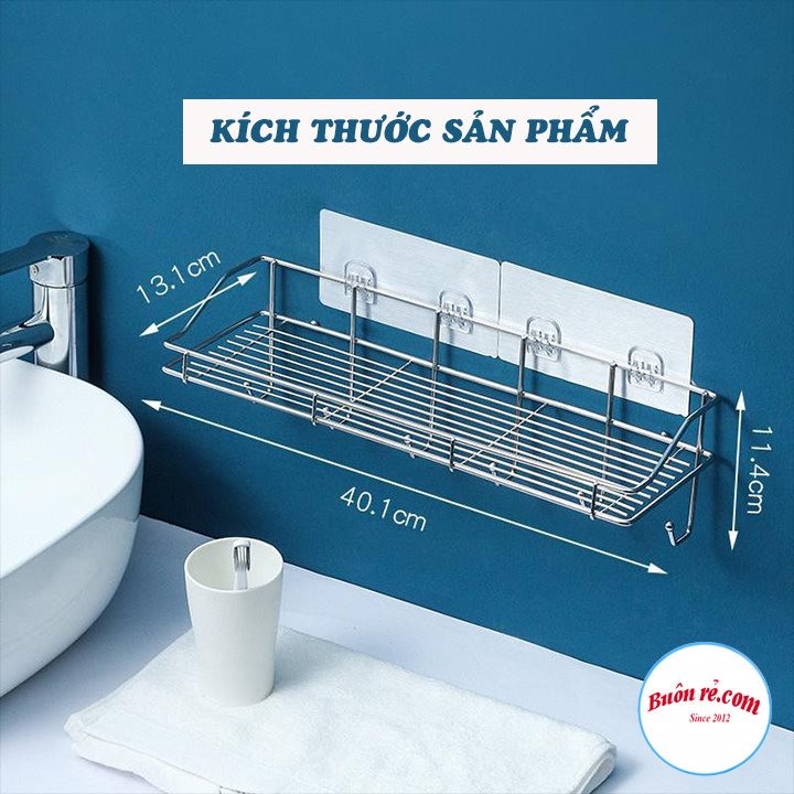 Kệ nhà tắm inox dán tường nhà bếp kèm 6 móc TẶNG 2 MIẾNG DÁN ĐÔI - Giá inox để đồ phòng tắm chắc chắn 01585 -01586
