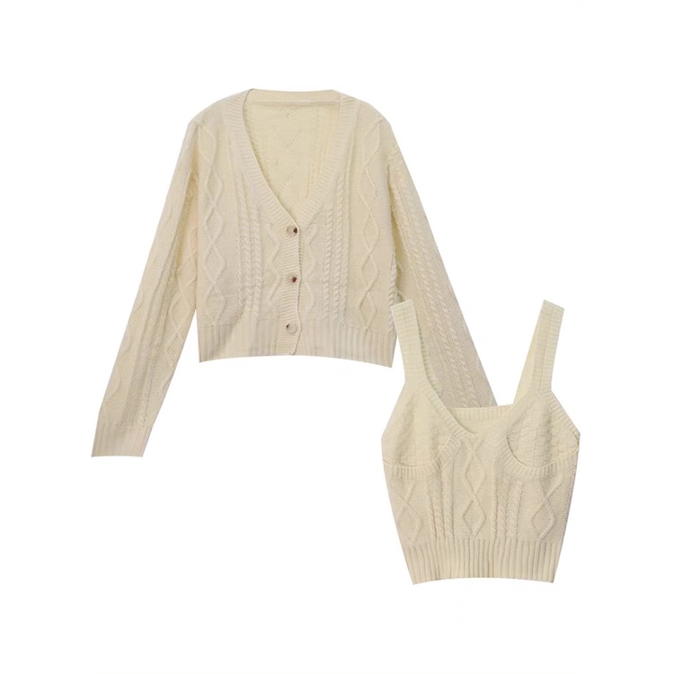 Áo cardigan len mix áo 2 dây B04, sét cardigan và áo dây len hàn siêu xinh.