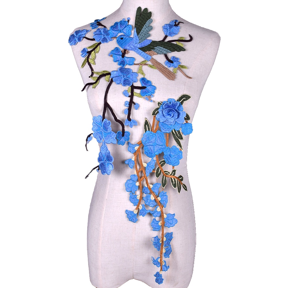 Set 2 Miếng Vá Trang Trí Áo Thun Hình Hoa Và Chim
