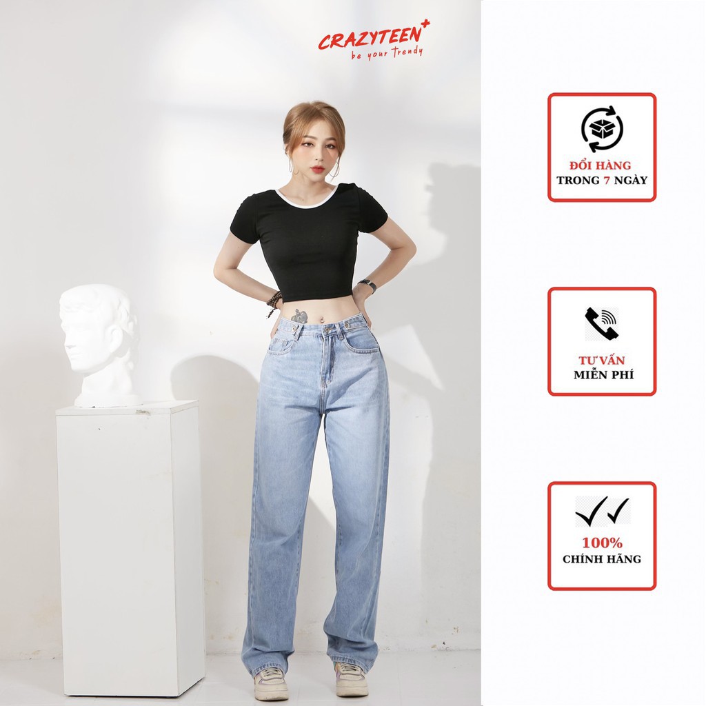 Áo croptop nữ CRAZYTEEN thun cổ tròn khoét lưng AT0130