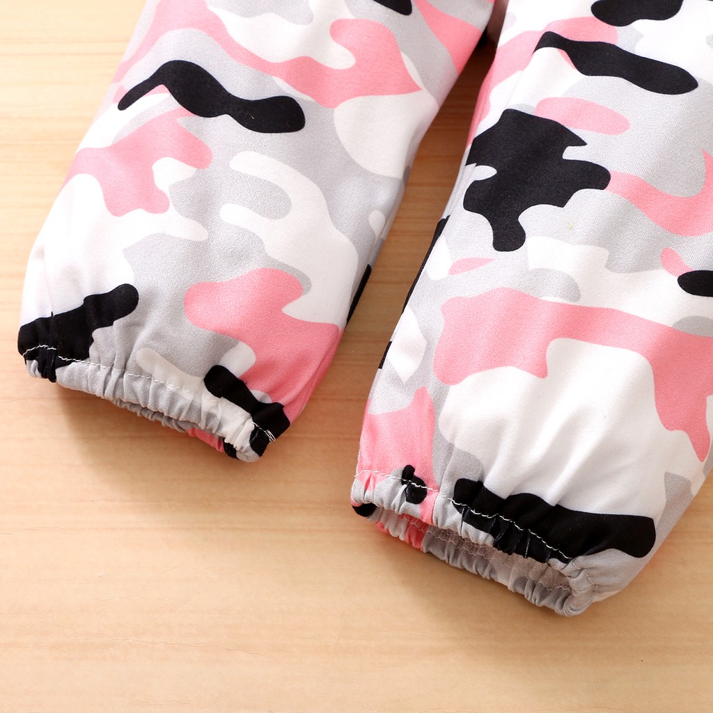 Set 3 món Mikrdoo áo liền quần tay dài + quần dài họa tiết rằn ri + băng đô vải cotton thời trang thù thu cho bé gái