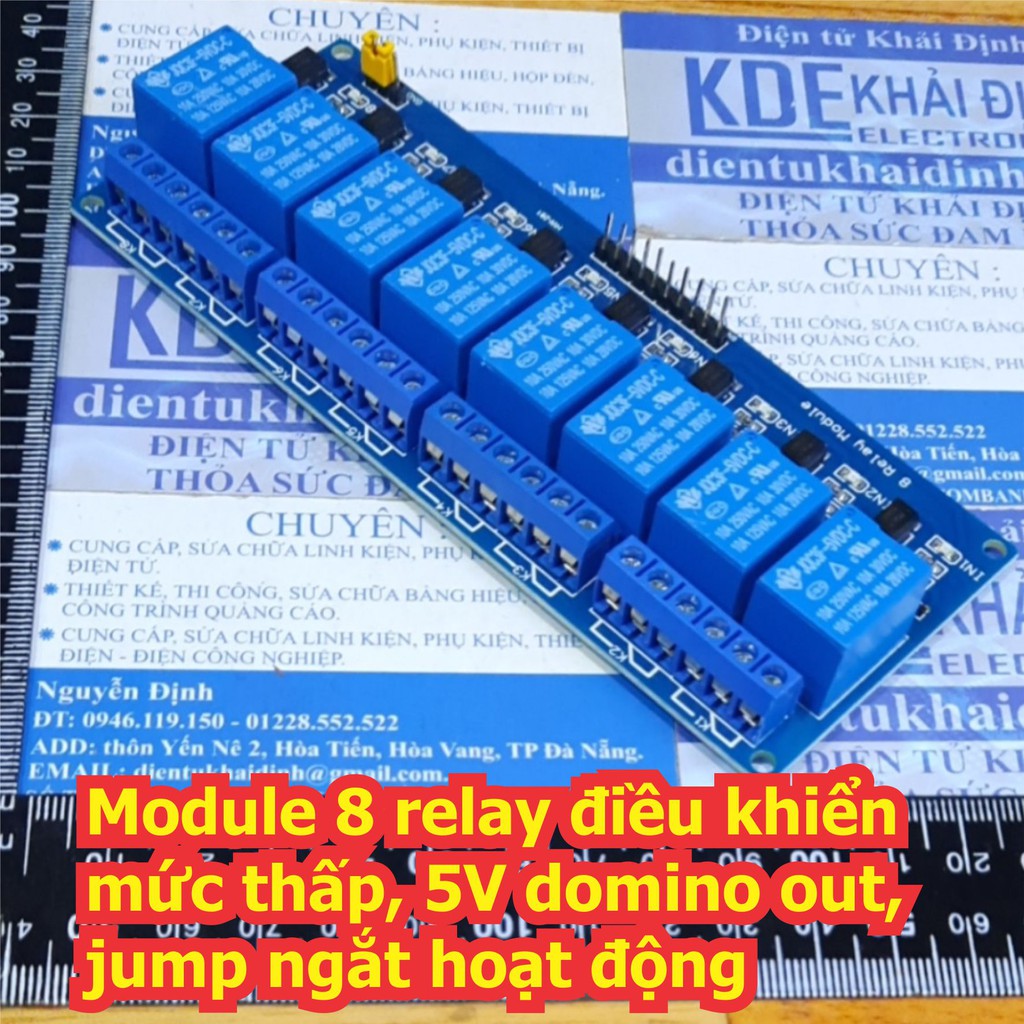 Module 8 relay điều khiển mức thấp, 5V domino out, jump ngắt hoạt động kde7096