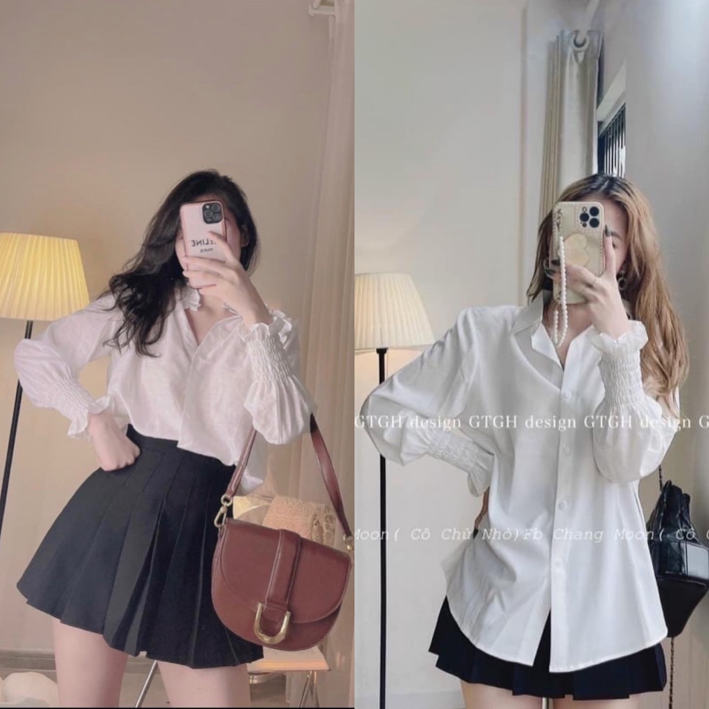 Áo Sơ Mi Cổ Đức Dáng Basic Tay Chun Phong Cách Hàn Xẻng | CANA SHOP