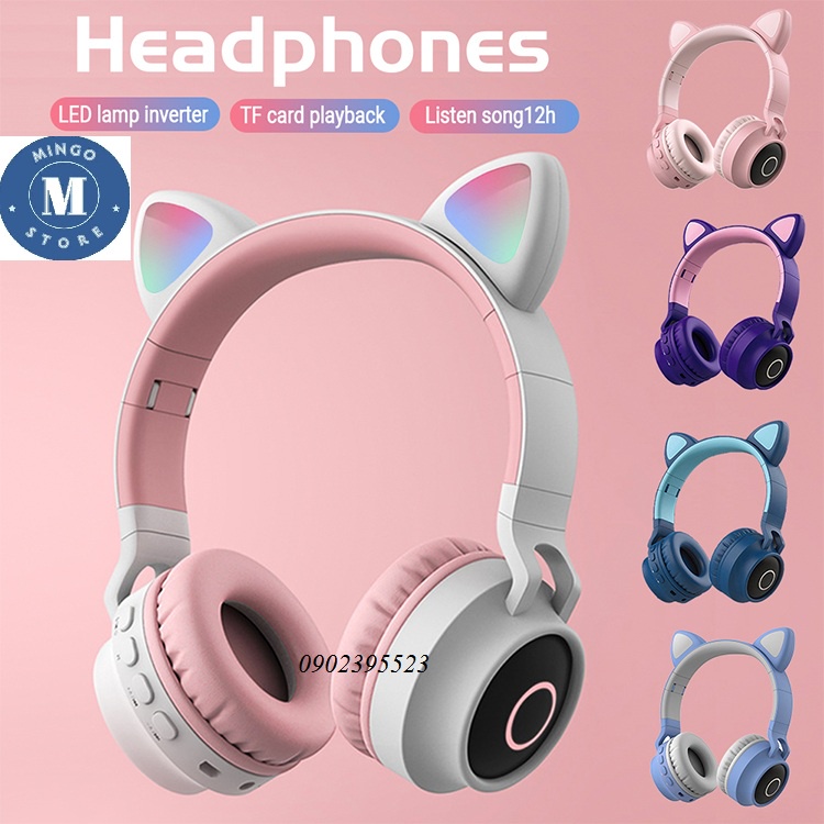 Tai nghe Chụp Tai Bluetooth 5.0 Headphone Không Dây, HXZ-B39 hình mèo, Pin Trâu, Chống Ồn Êm Tai, gắn thẻ nhớ Được tphcm