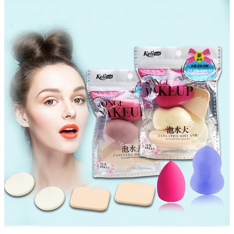 COMBO 6 MIẾNG BÔNG MÚT TRANG ĐIỂM KELI SPONGE MAKEUP TÁN KEM, PHẤN PHỦ CHẤT LIỆU TỰ NHIÊN MỀM MỊN, ĐÀN HỒI TỐT