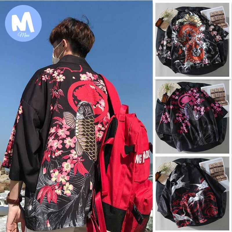 Ins siêu lửa Nhật Bản Retro lười biếng phong cách kimono tay áo bảy điểm lỏng cardigan sơ mi nam khoác đạo bào học