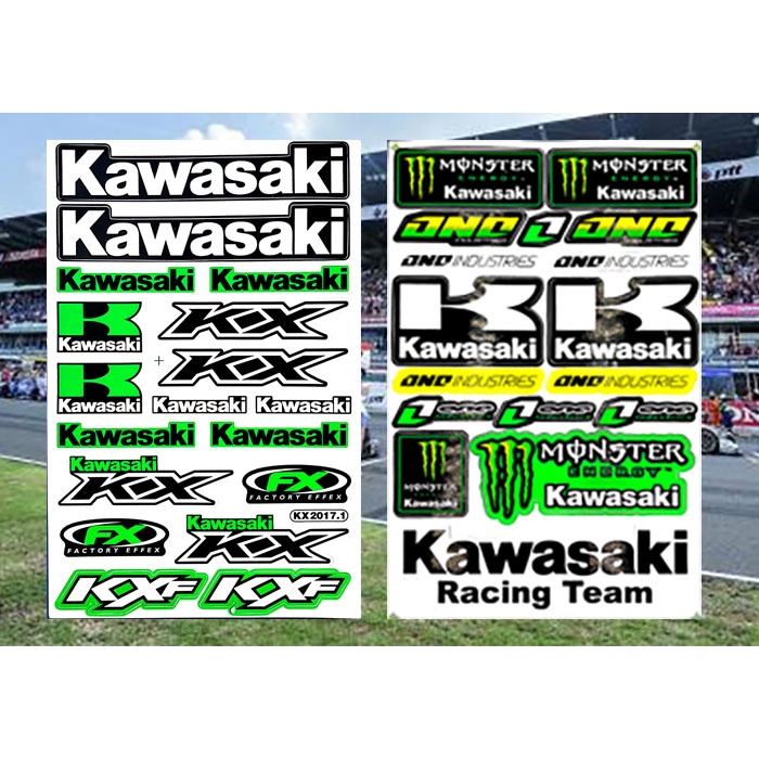 KXF Kawasaki Racing Dán Chất Lượng Cao Cho Xe Máy Xe Đạp Lớn Ô Tô Mũ Bảo Hiểm 2 Tấm Pvc Bóng