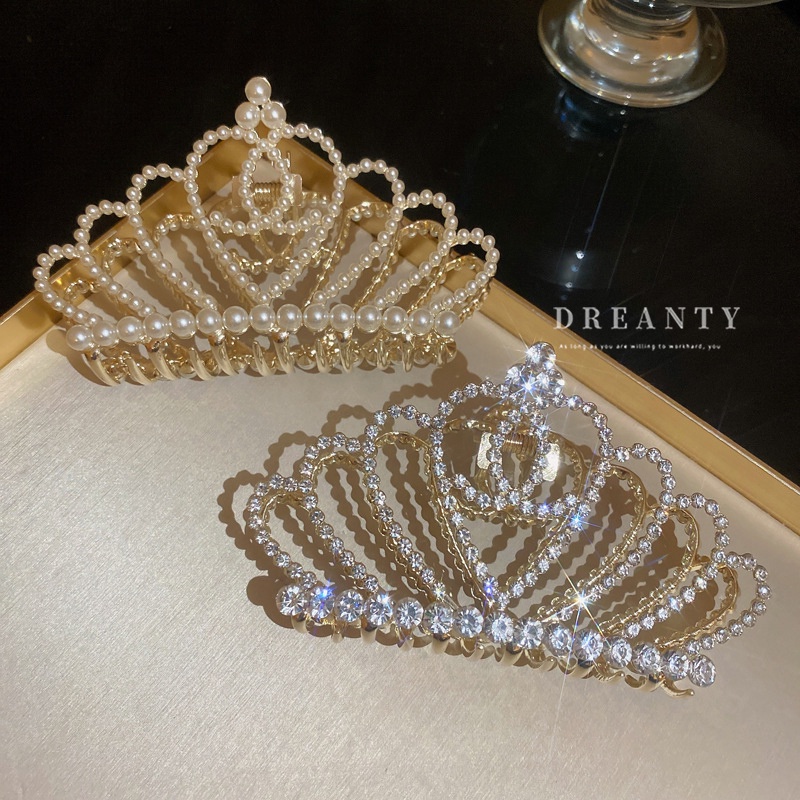 Kẹp Tóc Hình Vương Miện Đính Ngọc Trai Thời Trang Cho Nữ