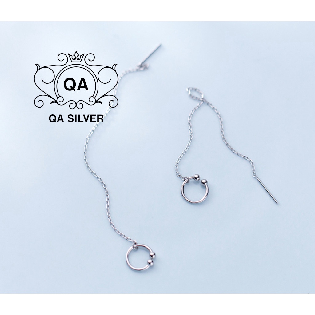 Khuyên tai bạc 925 kẹp vành chữ C bi phối dây xích bông nữ dài S925 EARCUFF Silver Earrings QA Silver EA190502