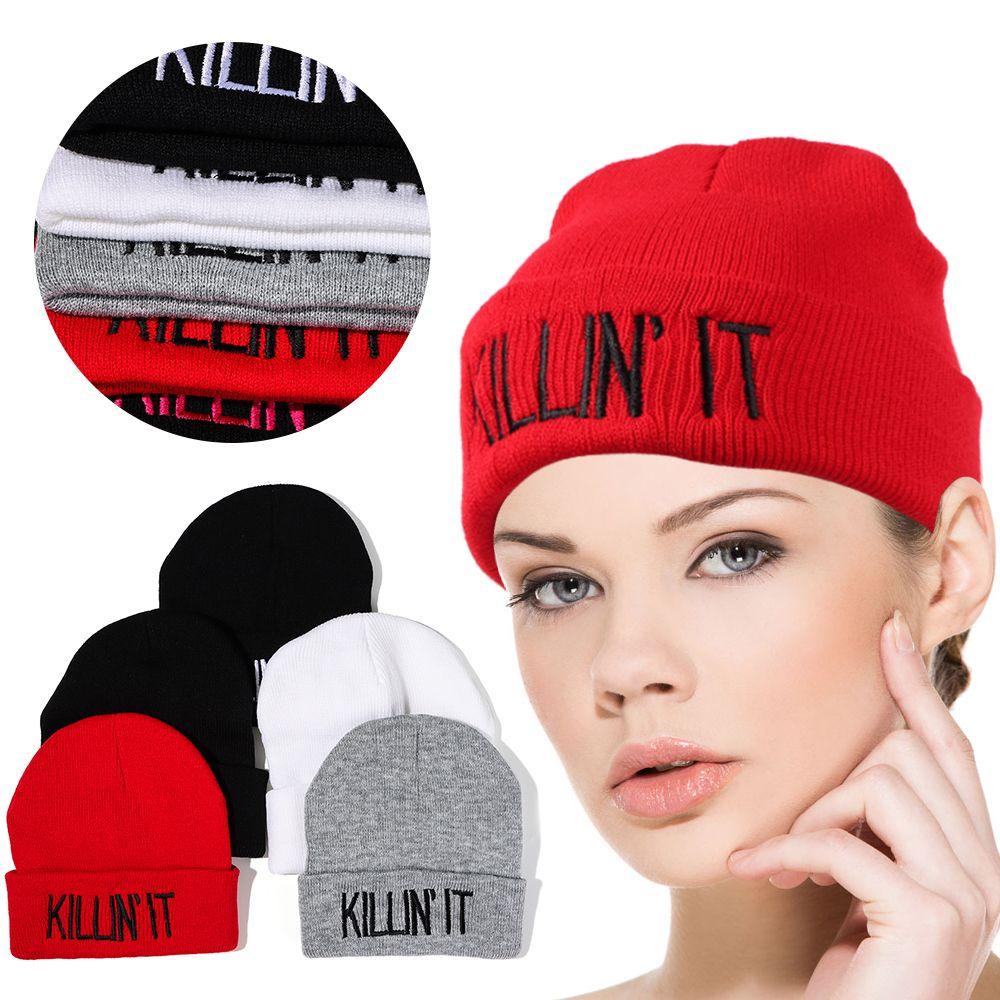 Mũ Dệt Kim Màu Trơn Mềm Mại Thêu Chữ Thời Trang Thu Đông