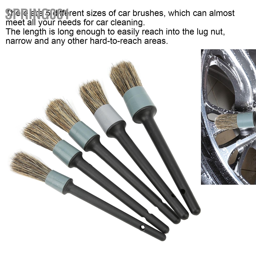 [Hàng Sẵn] 5PCS Bộ chổi quét chi tiết ô tô Công cụ làm sạch bụi bẩn với tay cầm màu đen cho xe tải Xe máy đạp 【Spring061】
