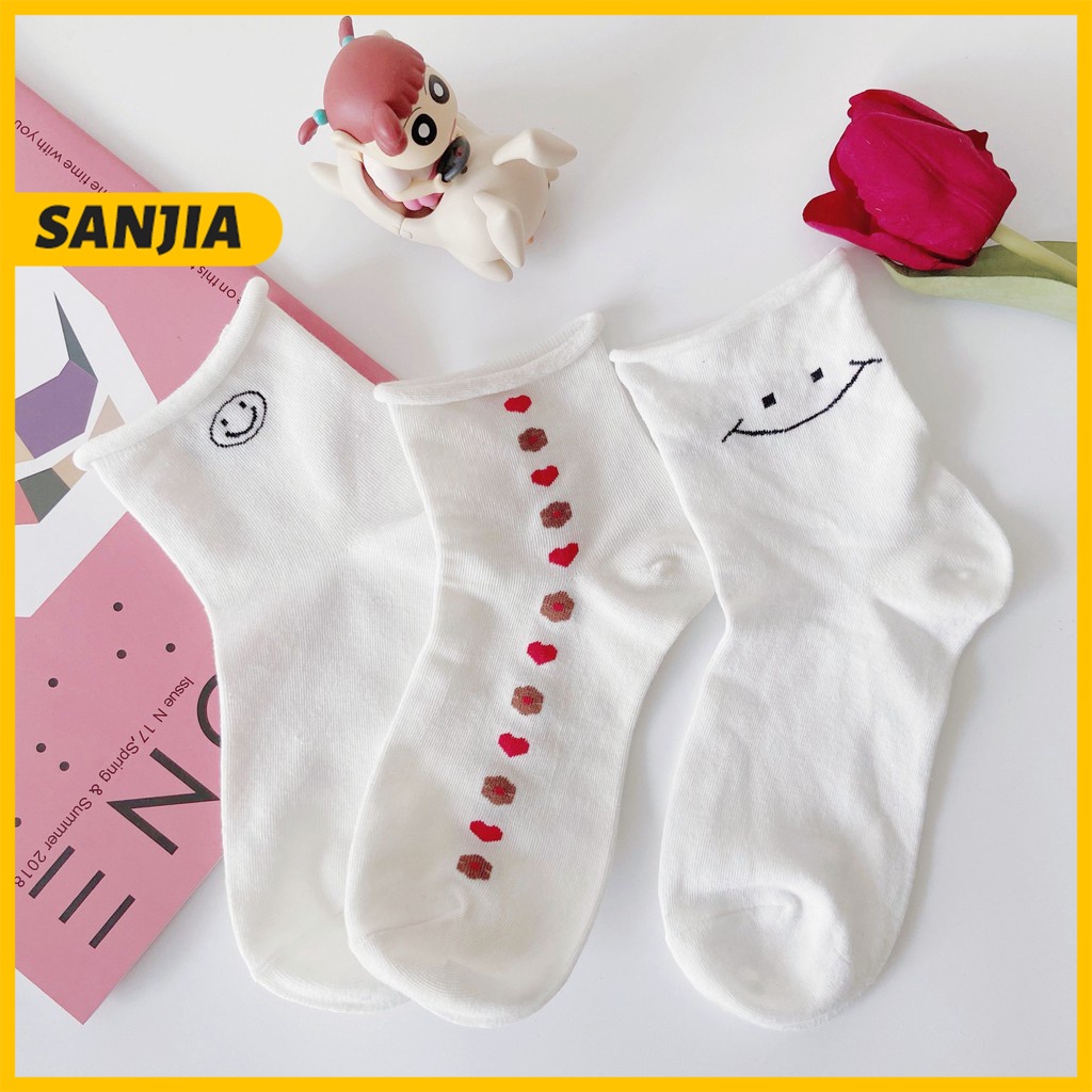 6K lời khen ngợi Tất Vớ Cổ Cao Nam Nữ Màu Trắng Họa Tiết Dễ Thương Thời Trang Style Unisex Hàn Quốc